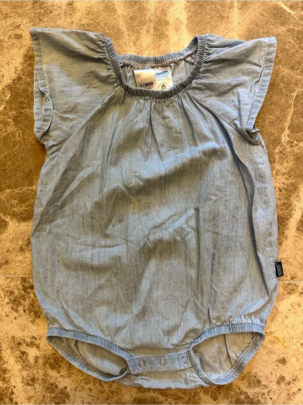 Bonds Baby Blue Chambray Ruffle Romper Bodysuit 6-12M or size 0 (zero AUS)